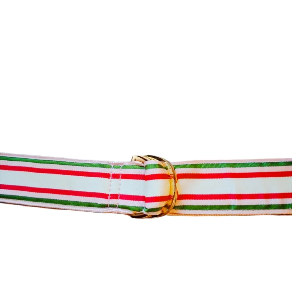 Vineyard Vines Pink, Green, and White Striped Belt, Signiture Gold Buckle, Sz S